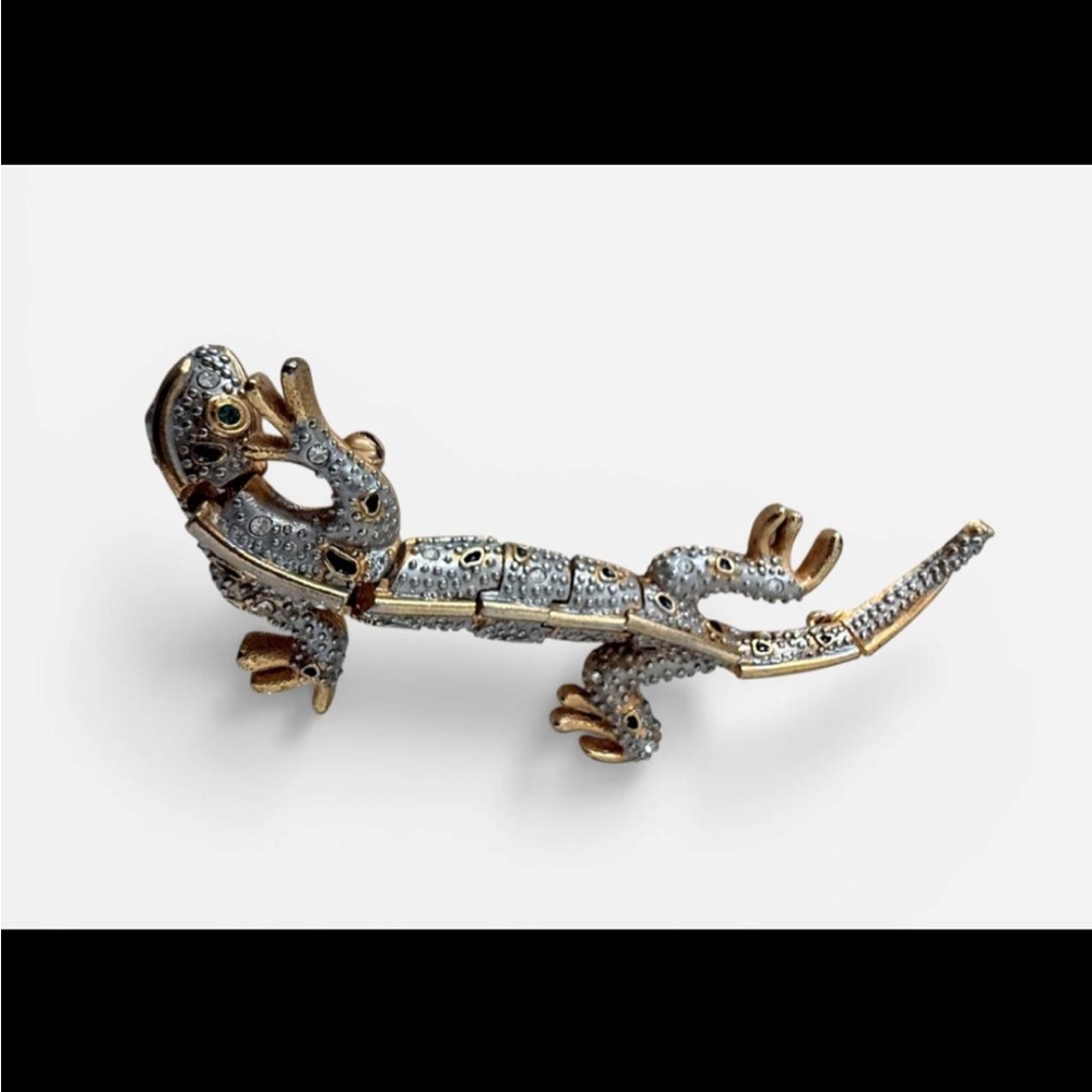Vintage Articulated 4" Gold-Tone Lizard / Gecko Brooch Pin - Picture 6 of 8